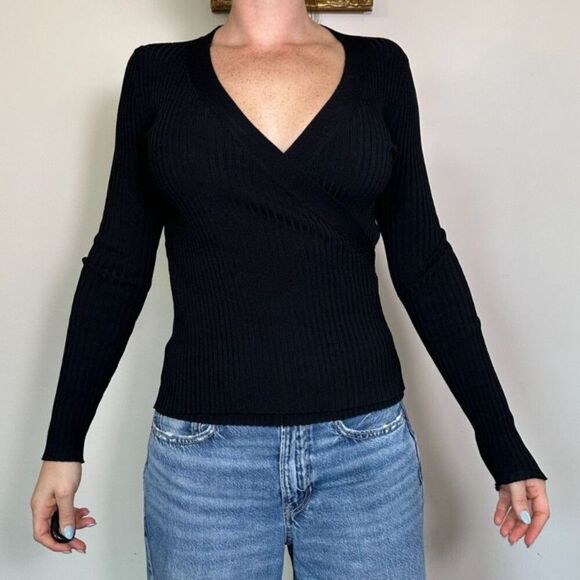 Vintage Cache Black Ribbed Longsleeve Top Size Small - Picture 2 of 5